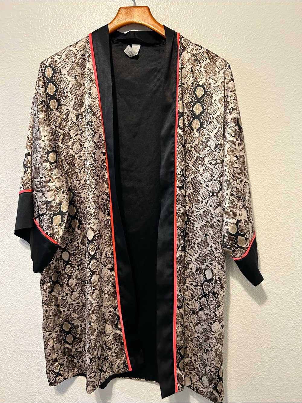Victoria's Secret Snake-Print Satin Robe with Black & Pink Trim